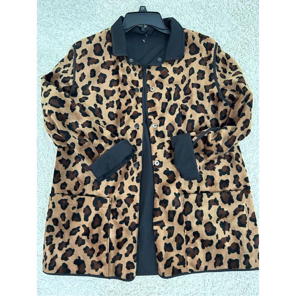Saks Fifth Avenue Women's Reversible, animal print and black Jacket Trench Coat,